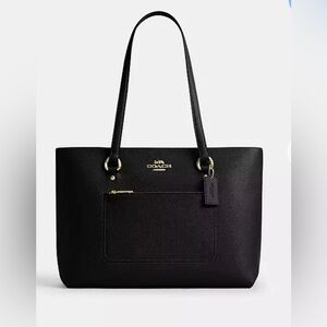 COACH Black Station Leather Tote Bag with Exterior Pocket